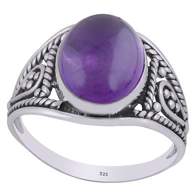 Gorgeous Handcrafted Work Around Amethyst Oval Shape 925 Sterling Solid Silver Ring - R3401423-1