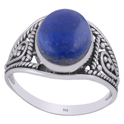 Gorgeous Handcrafted Work Around Lapis Oval Shape 925 Sterling Solid Silver Ring - R3401423-19