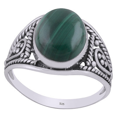 Gorgeous Handcrafted Work Around Malachite Oval Shape 925 Sterling Solid Silver Ring - R3401423-22