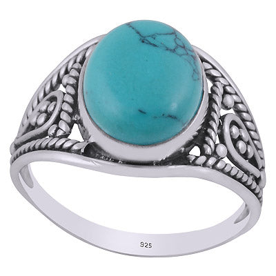 Gorgeous Handcrafted Work Around Turquoise Oval Shape 925 Sterling Solid Silver Ring - R3401423-8