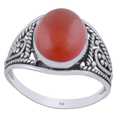 Gorgeous Handcrafted Work Around Carnelian Oval Shape 925 Sterling Solid Silver Ring - R3401423-84