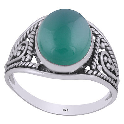 Gorgeous Handcrafted Work Around Green Onyx Oval Shape 925 Sterling Solid Silver Ring - R3401423-85