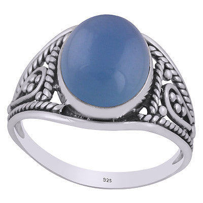 Gorgeous Handcrafted Work Around Blue Chalcedony Oval Shape 925 Sterling Solid Silver Ring - R3401423-86