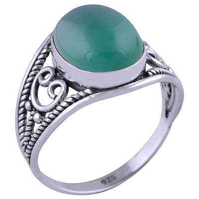 Gorgeous Work between Split Shank Green Onyx Oval Shape 925 Sterling Solid Silver Ring - R3401424-102