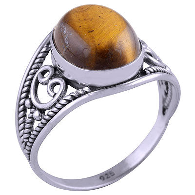 Gorgeous Work between Split Shank Tiger's Eye Oval Shape 925 Sterling Solid Silver Ring - R3401424-18