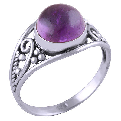 Stunning Work & Rawa Work Around Amethyst Round Shape 925 Sterling Solid Silver Ring - R3401425-1