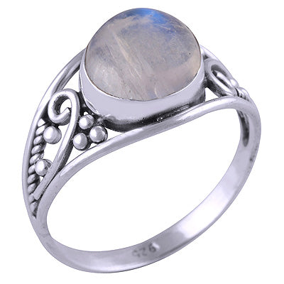 Stunning Work & Rawa Work Around Rainbow Moonstone Round Shape 925 Sterling Solid Silver Ring - R3401425-10