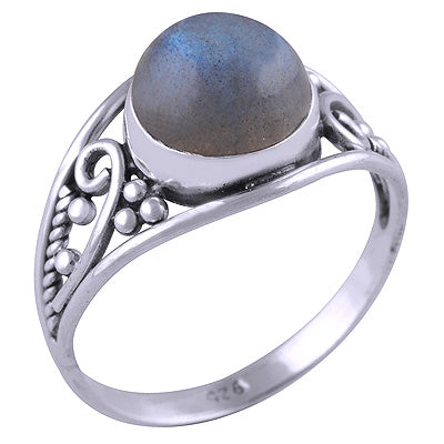 Stunning Work & Rawa Work Around Labradorite Round Shape 925 Sterling Solid Silver Ring - R3401425-14