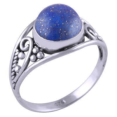 Stunning Work & Rawa Work Around Lapis Round Shape 925 Sterling Solid Silver Ring - R3401425-17