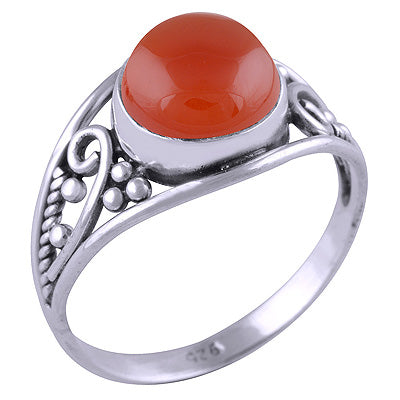 Stunning Work & Rawa Work Around Carnelian Round Shape 925 Sterling Solid Silver Ring - R3401425-242