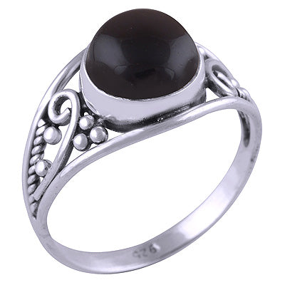 Stunning Work & Rawa Work Around Black Onyx Round Shape 925 Sterling Solid Silver Ring - R3401425-25