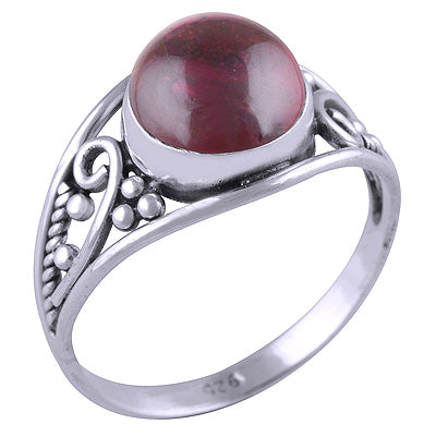 Stunning Work & Rawa Work Around Garnet Round Shape 925 Sterling Solid Silver Ring - R3401425-3