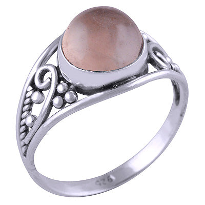 Stunning Work & Rawa Work Around Rose Quartz Round Shape 925 Sterling Solid Silver Ring - R3401425-53