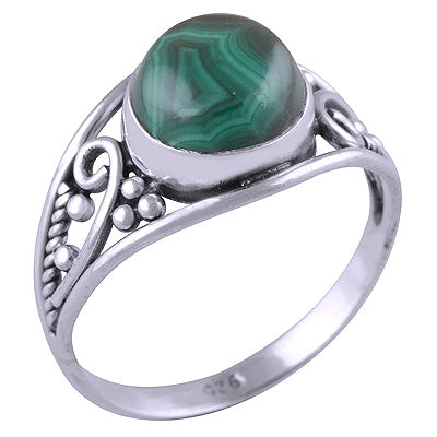 Stunning Work & Rawa Work Around Malachite Round Shape 925 Sterling Solid Silver Ring - R3401425-55