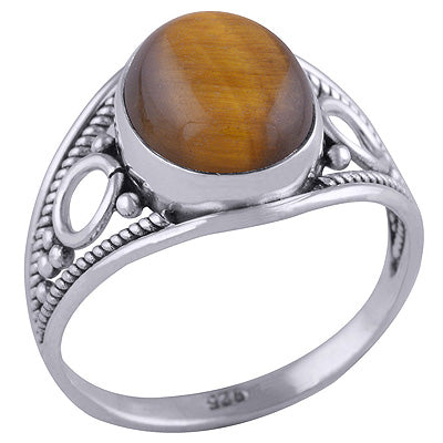 Beautiful Sides Tiger's Eye Natural Gemstone Oval Shape 925 Sterling Solid Silver Ring - R3401426-21
