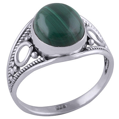 Beautiful Sides Malachite Natural Gemstone Oval Shape 925 Sterling Solid Silver Ring - R3401426-23