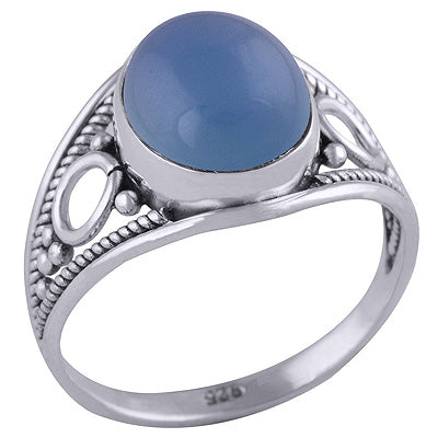 Beautiful Sides Blue Chalcedony Natural Gemstone Oval Shape 925 Sterling Solid Silver Ring - R3401426-61