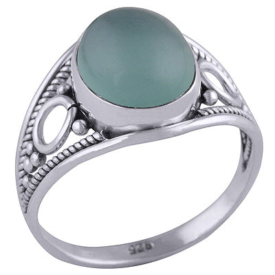 Beautiful Sides Aqua Chalcedony Natural Gemstone Oval Shape 925 Sterling Solid Silver Ring - R3401426-62
