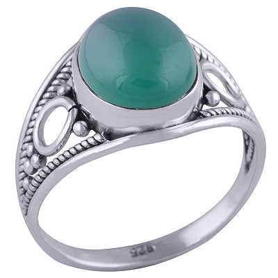 Beautiful Sides Green Onyx Natural Gemstone Oval Shape 925 Sterling Solid Silver Ring - R3401426-64