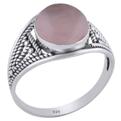 Gorgeous Handwork b/w Split Shank Rose Quartz Oval Shape 925 Sterling Solid Silver Ring - R3401427-107