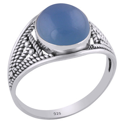 Gorgeous Handwork b/w Split Shank Blue Chalcedony Oval Shape 925 Sterling Solid Silver Ring - R3401427-110