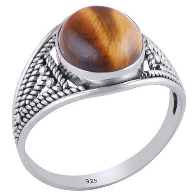 Gorgeous Handwork b/w Split Shank Tiger's Eye Oval Shape 925 Sterling Solid Silver Ring - R3401427-19