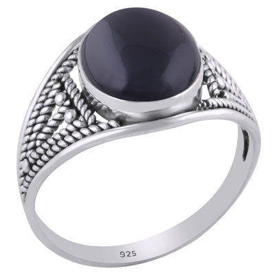 Gorgeous Handwork b/w Split Shank Black Onyx Oval Shape 925 Sterling Solid Silver Ring - R3401427-23