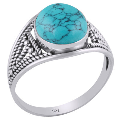 Gorgeous Handwork b/w Split Shank Turquoise Oval Shape 925 Sterling Solid Silver Ring - R3401427-7