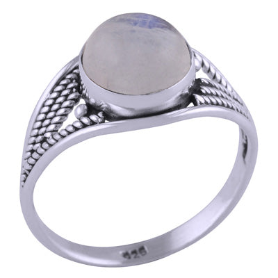 Stunning Textured Wire Work Around Rainbow Moonstone Round Shape 925 Sterling Solid Silver Ring - R3401428-11