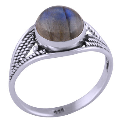Stunning Textured Wire Work Around Labradorite Round Shape 925 Sterling Solid Silver Ring - R3401428-16