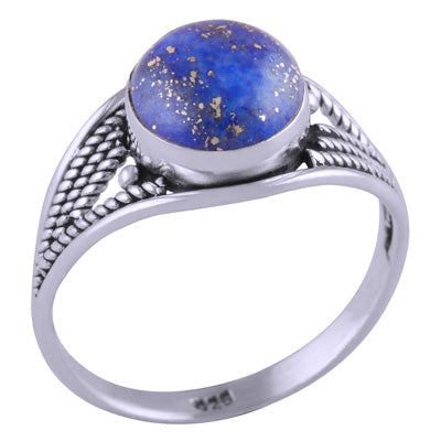 Stunning Textured Wire Work Around Lapis Round Shape 925 Sterling Solid Silver Ring - R3401428-19