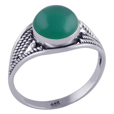 Stunning Textured Wire Work Around Green Onyx Round Shape 925 Sterling Solid Silver Ring - R3401428-226