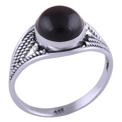 Stunning Textured Wire Work Around Black Onyx Round Shape 925 Sterling Solid Silver Ring - R3401428-24