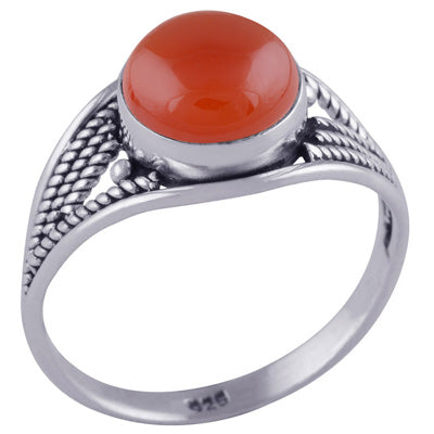 Stunning Textured Wire Work Around Carnelian Round Shape 925 Sterling Solid Silver Ring - R3401428-31