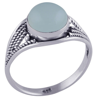 Stunning Textured Wire Work Around Aqua Chalcedony Round Shape 925 Sterling Solid Silver Ring - R3401428-33