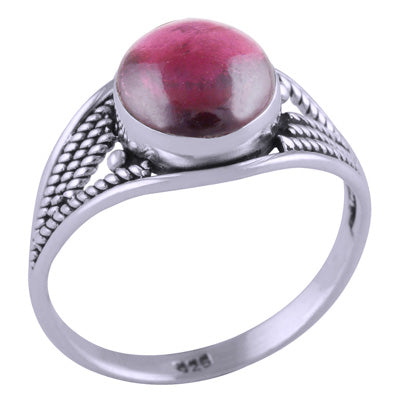 Stunning Textured Wire Work Around Garnet Round Shape 925 Sterling Solid Silver Ring - R3401428-4