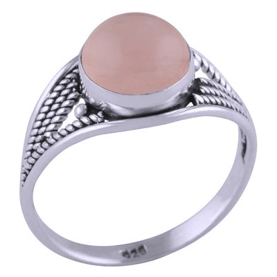 Stunning Textured Wire Work Around Rose Quartz Round Shape 925 Sterling Solid Silver Ring - R3401428-58