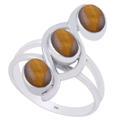 Gorgeous Multiple Gemstone Tiger's Eye Oval Shape 925 Sterling Solid Silver Ring - R3401441-21