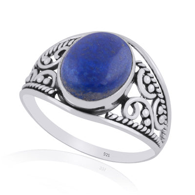 Gorgeous Hand Work on Shank Lapis Oval Shape 925 Sterling Solid Silver Ring - R3401443-19