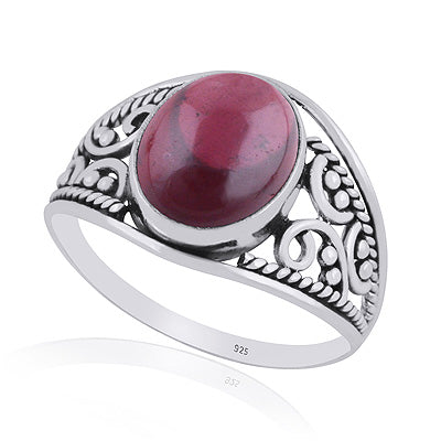 Gorgeous Hand Work on Shank Garnet Oval Shape 925 Sterling Solid Silver Ring - R3401443-5
