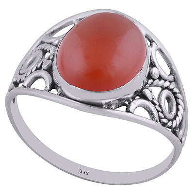 Beautiful Hand Work on Shank Carnelian Oval Shape 925 Sterling Solid Silver Ring - R3401444-152