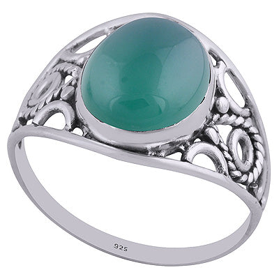 Beautiful Hand Work on Shank Green Onyx Oval Shape 925 Sterling Solid Silver Ring - R3401444-153