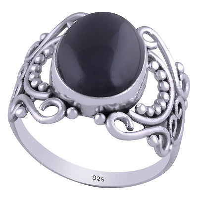 Authentic Handwork Around Black Onyx Oval Shape 925 Sterling Solid Silver Ring - R3401445-21