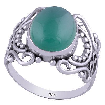 Authentic Handwork Around Green Onyx Oval Shape 925 Sterling Solid Silver Ring - R3401445-254