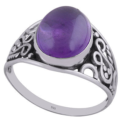 Gorgeous Wire & Rawa Work Around Amethyst Oval Shape 925 Sterling Solid Silver Ring - R3401446-121