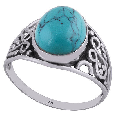 Gorgeous Wire & Rawa Work Around Turquoise Oval Shape 925 Sterling Solid Silver Ring - R3401446-123