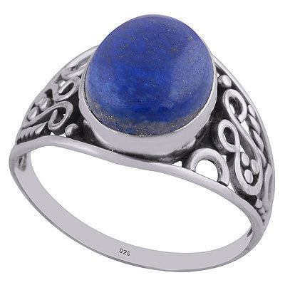 Gorgeous Wire & Rawa Work Around Lapis Oval Shape 925 Sterling Solid Silver Ring - R3401446-126