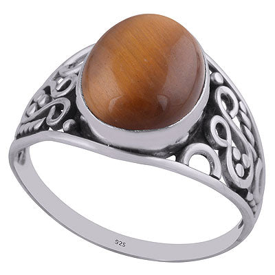 Gorgeous Wire & Rawa Work Around Tiger's Eye Oval Shape 925 Sterling Solid Silver Ring - R3401446-127