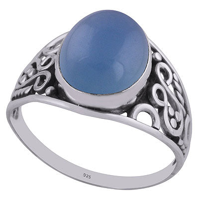 Gorgeous Wire & Rawa Work Around Blue Chalcedony Oval Shape 925 Sterling Solid Silver Ring - R3401446-132