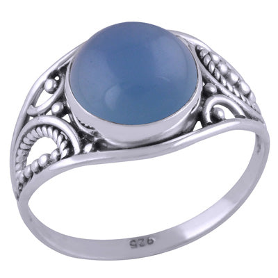 Beautiful Handwork Split Shank Blue Chalcedony Round Shape 925 Sterling Solid Silver Ring - R3401447-145